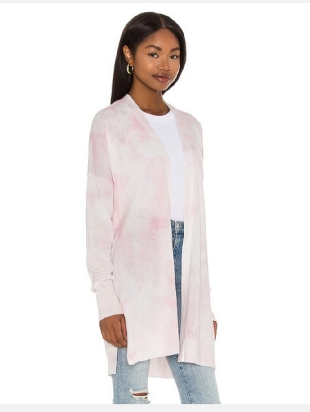Sanctuary Easy Breezy Tie Dye Cardigan Pink Sherbet Open Front Longline Size Med